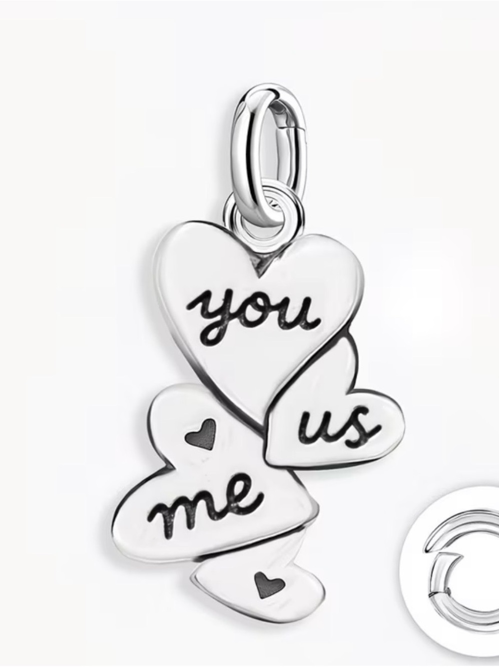Sterling Silver Heart Charm Pendant - You, Me, Us